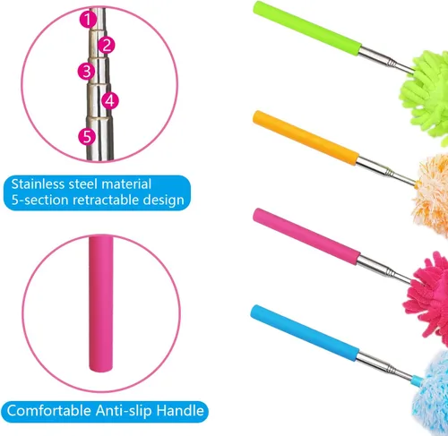 Miniatura 3 de 4 piezas Plumeros de Pluma de Microfibra Extensibles y Lavables, Alcance de 13" a 30", Herramienta de Limpieza de Microfibra, Plumeros Pequeños