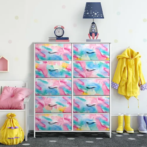 Miniatura 6 de Sorbus Cómoda para niños con 10 cajones - Unidad organizadora de cajonera, mesita de noche - Marco de acero, parte superior de madera, cestas