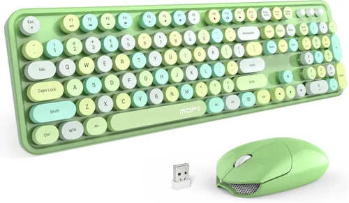 Miniatura 19 de Combo de teclado y mouse inalámbricos MOFII, teclado de tamaño completo estilo máquina de escribir con almohadilla numérica y mouse USB 2 en 1 Azul