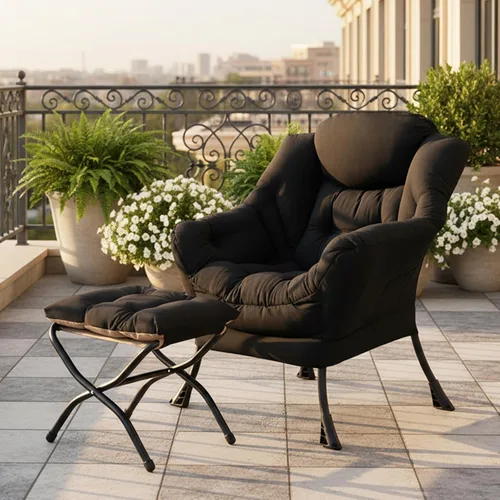 Miniatura 3 de Tiita - Silla perezosa con otomana, moderna y grande, sillón de ocio con reposabrazos y bolsillo lateral, silla de sofá de lectura cómoda con Negro