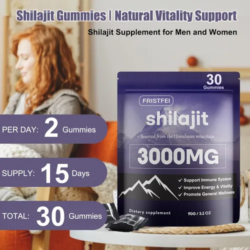 Miniatura 4 de Gomitas puras de Shilajit del Himalaya para hombres y mujeres, 100% naturales y orgánicas, más de 85 minerales traza y ácido fúlvico, 30