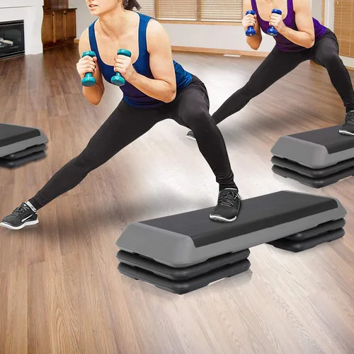 Miniatura 7 de ZenStyle Banco aeróbico ajustable de 43 pulgadas con elevadores de 4/6/8 pulgadas, superficie antideslizante para cardio, entrenamiento de fuerza