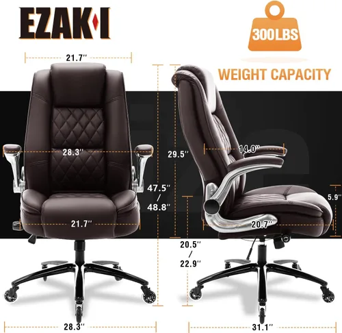 Miniatura 3 de EZAKI Silla de oficina con respaldo alto, brazos abatibles, silla ejecutiva de escritorio para computadora, soporte lumbar integrado, acolchado