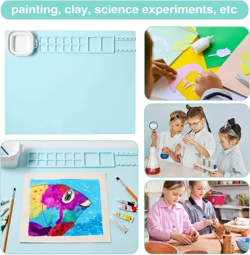 Miniatura 5 de AWOKE Tapete de pintura de silicona, 20 x 16 pulgadas, tapete de arte de silicona con 1 taza de agua para niños, la alfombrilla de manualidades