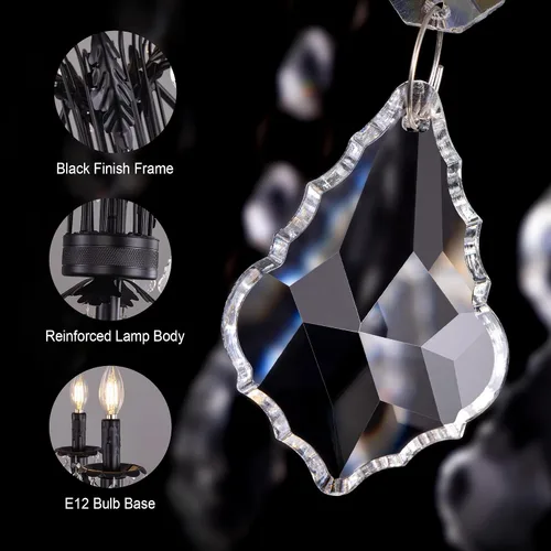 Miniatura 2 de Wellmet Lámpara de pie negra para esquina de sala de estar, lámpara de pie de granja con 6 luces, lámpara de pie alta de cristal con interruptor