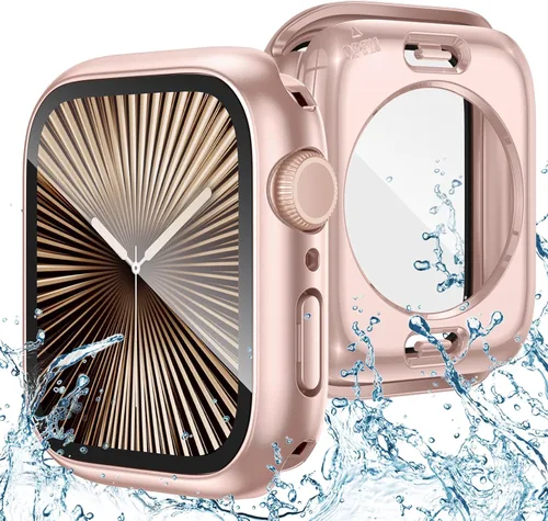 Miniatura 9 de Goton Funda impermeable 2 en 1 para Apple Watch Series 9, 8, 7, protector de pantalla de 1.772 pulgadas, cubierta protectora de vidrio 360, Plateado