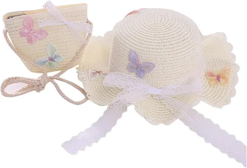 Sombrero de vaquero para niñas pequeñas, sombrero de playa para niños, bolsa de paja para niños + sombrero de sol, sombrero para niños recién nacidos