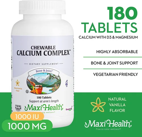 Miniatura 4 de Maxi Health Complejo de calcio masticable, sabor a vainilla, vitamina D3 y magnesio masticables para ayudar a apoyar los huesos, suplemento Kosher