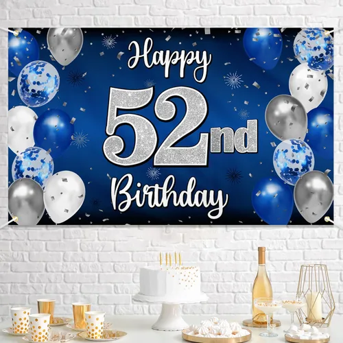 Miniatura 45 de Decoración de feliz cumpleaños 35, globo azul y plateado de 35 años, cartel grande de telón de fondo de cumpleaños, suministros para fiesta de 35th