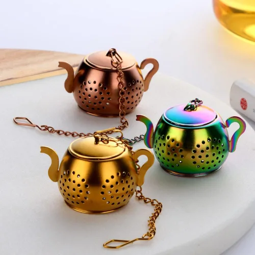 Buyer Star Infusor de té Rainbow Gold 3 piezas para té suelto de acero inoxidable reutilizable filtros de filtro bola para té sabor más empinado