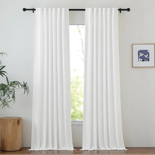 Miniatura 17 de NICETOWN Cortinas de lino grueso para dormitorio, privacidad añadida, bolsillo para barra y pestaña trasera, no se transparentan, mezcla de lino