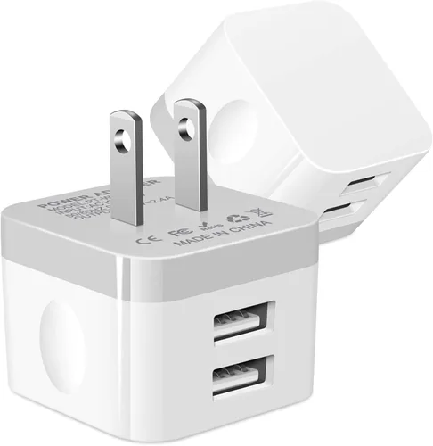 Miniatura 8 de Cargador de pared USB, bloque de carga, paquete de 2 unidades de 2.1 A/5 V, enchufe de pared USB de doble puerto, ladrillo de carga, caja de carga