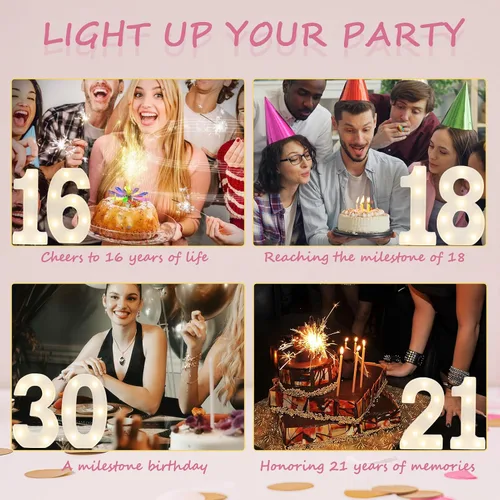 Miniatura 5 de Números Decorativos con Luces LED, Decoraciones de Cumpleaños número 13, Luces de Números LED Blanco Cálido, Letrero de Número de Marquesina