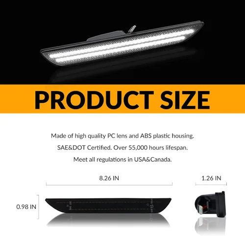Miniatura 7 de Luces LED de Marcador Lateral Traseras Blancas de Parachoques Reflectores de Lámpara para Ford Mustang 2015-2023, Lentes Ahumadas 2 Piezas LED blanco