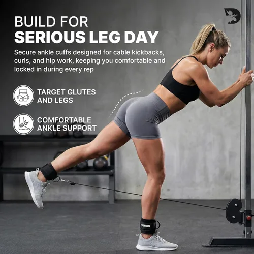 Miniatura 2 de DMoose Fitness Ankle Strap for Cable Machine - One Size Fit with Premium Padding Cuffs, Ankle Bands for Working Out, Booty Workouts, Leg Extension