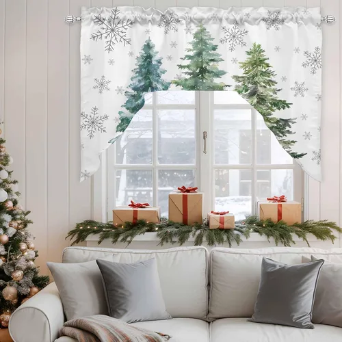 Miniatura 4 de Cortinas de cocina con cenefa de árbol de Navidad, cenefa con bolsillo para barra, paneles de cortina para dormitorio, sala de estar, baño