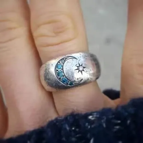 Miniatura 4 de UTOYA Anillo de escuadrón con texto en inglés "We Always Have Each Other's Back", anillo vintage de circón pavimentado con sol y luna para mujer