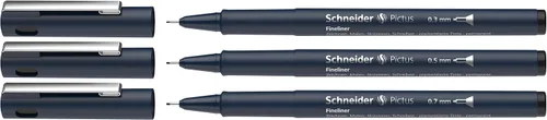 Schneider Pictus Fineliner - Bolígrafos (anchura de línea, 0.012 in, 0.020 in y 0.028 in), color negro (paquete de 3)