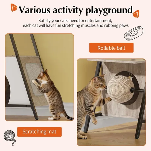 Miniatura 6 de HavenlyYouth Árbol moderno para gatos de interior, torre alta para gatos con condominio, árbol para gatos de varios niveles con cueva, tabla