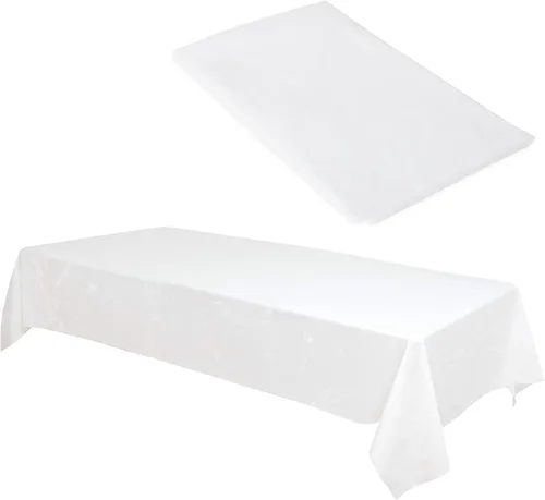 Miniatura 7 de BULK - Manteles de plástico blanco Paquete de 100 54 x 108 pulgadas Se adapta a mesas plegables y de picnic estándar Plegado, fácil