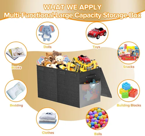 Miniatura 6 de Caja grande de juguetes, plegable, resistente, organizador de juguetes, cestas de dinosaurios con tapas para niños y niñas, sala de estar, sala