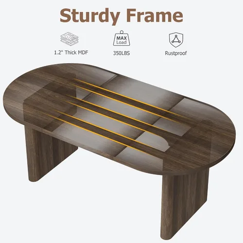 Miniatura 5 de IDEALHOUSE Mesa de comedor ovalada de 70.8 pulgadas para 4-8, mesa de cocina de madera con base de doble pedestal, amplia mesa de comedor