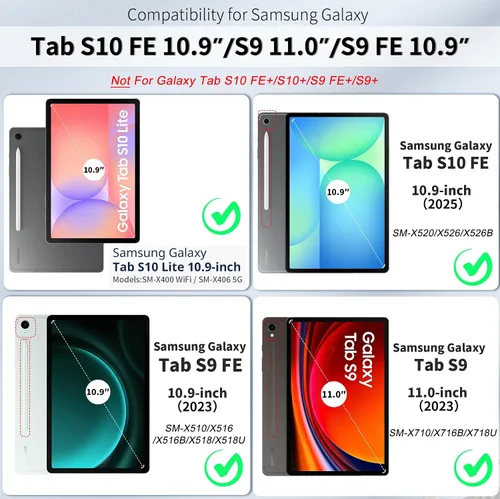 Miniatura 2 de Junfire Funda protectora para Galaxy Tab S10 Lite/S10 FE/S9 FE 5G/S9 con soporte para lápiz capacitivo, Samsung Tab 10.9"/ 11" a prueba de golpes