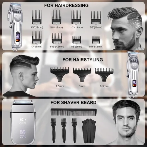 Miniatura 5 de CIICII Juego de cortapelos y recortadores de cabello para hombre, cortapelos profesionales inalámbricos para cortar el cabello