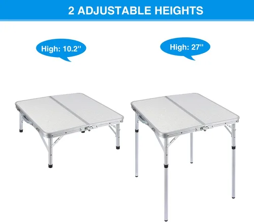 Miniatura 4 de RedSwing Mesa plegable cuadrada pequeña de 2 pies de altura ajustable, mesa de campamento de aluminio ligera y portátil para picnic en interiores