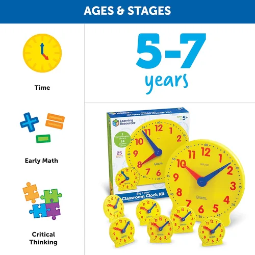 Miniatura 6 de Learning Resources Kit de reloj para el aula, imprescindible para preescolar, actividad de enseñanza, sobre tarjetas de tiempo flash, juguetes