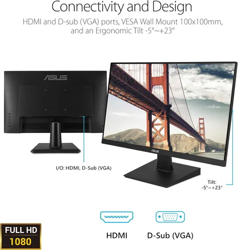 Miniatura 7 de ASUS Monitor de escritorio de 27 pulgadas, Full HD (1920 x 1080), IPS, 75Hz, sincronización adaptativa, HDMI, D-Sub, sin marco, VA27EHE