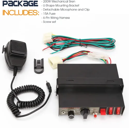 Miniatura 2 de Sistema PA de sirena de advertencia de emergencia de policía de 12 V, 200 W, 9 tonos, micrófono de mano, manos libres, 2 interruptores de 10 A