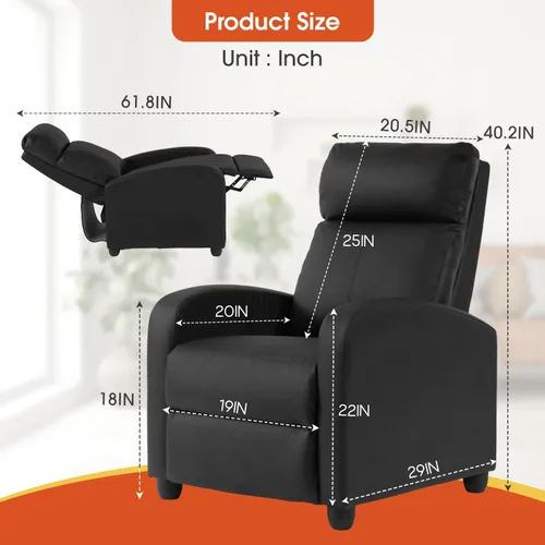 Miniatura 3 de Dopinmin Sillón reclinable de piel sintética, asiento de cine en casa con soporte lumbar, relleno de esponja de alta densidad, sillón reclinable