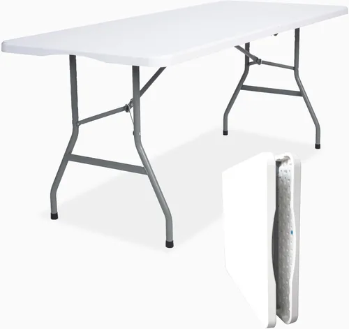 Lakhow Mesa plegable de 6 pies, mesa de plástico para interiores y exteriores, mesa de comedor portátil de altura cuadrada, perfecta para picnics,