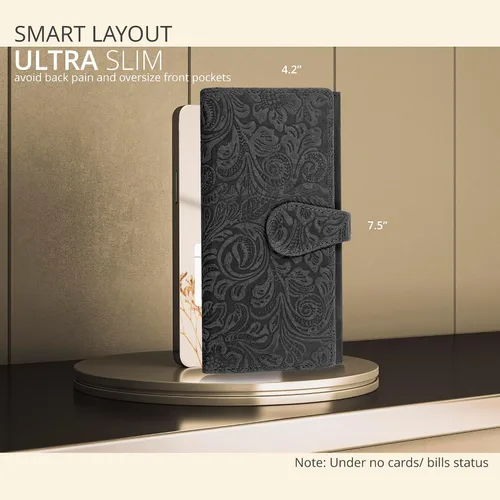 Miniatura 3 de Cartera de cuero genuino para mujer de cuero con bloqueo RFID - Tarjetero triple de diseñador para damas tipo clutch con ventana de identificación