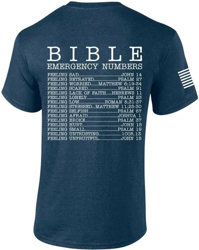 Camiseta cristiana para hombre con números de emergencia de la Biblia, versículos, manga corta, diseño gráfico