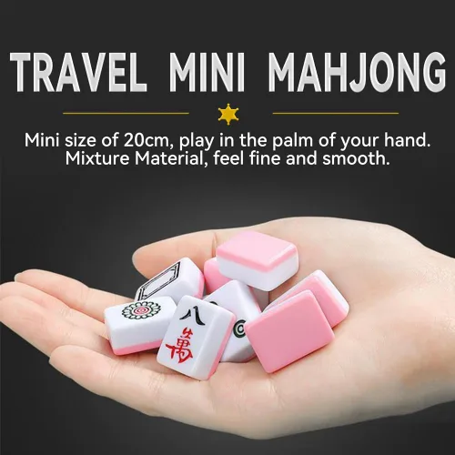 Miniatura 2 de drizzle Juego de Mahjong Mini de Viaje Rosa de 20mm con Instrucciones - 146 Azulejos Portátiles - para Principiantes con 4 Piezas de Estantes 2