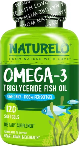 NATURELO Suplemento de aceite de pescado omega 3 sin eructos, 1100 mg de triglicérido omega-3, EPA + DHA, aceite de pescado líquido para corazón,