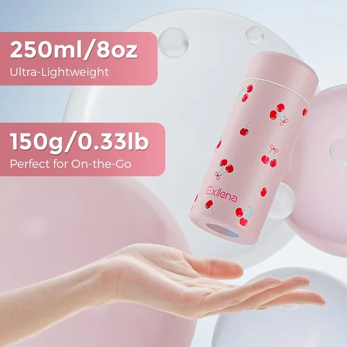 Miniatura 2 de 【Mejorado】Exllena Botella de Agua Aislada Pequeña 8 oz/250ml – Mini Botella de Agua Aislada para Bebidas Calientes y Frías, Botella de Agua Pequeña