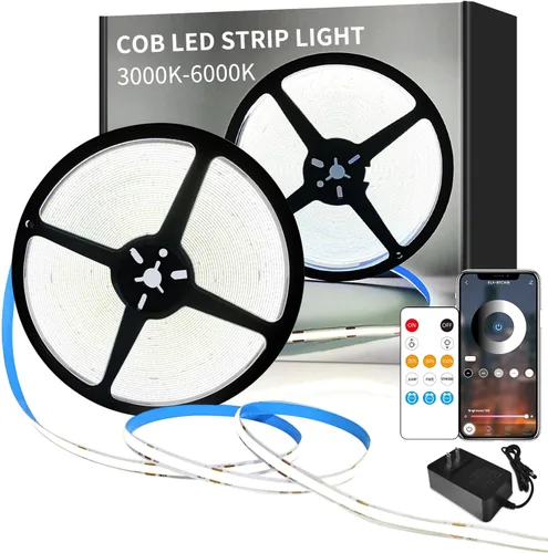 Miniatura 12 de Tiras de Luces LED COB 32.8 pies, 6000K DC 24V Regulables Blancas Flexibles Luces de Cuerda LED para Dormitorio, con Control Remoto y de Aplicación
