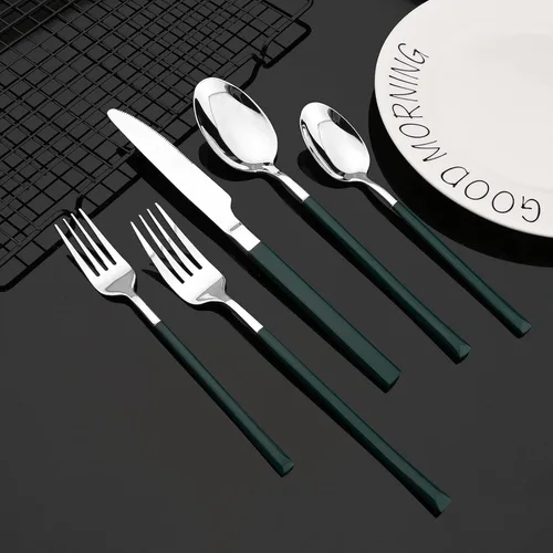 Miniatura 2 de JASHII Juego de cubiertos de 20 piezas, acero inoxidable 18/10, servicio para 4, utensilios de comida, tenedores, cucharas y cuchillos, borde