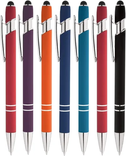 Miniatura 2 de Express Pencils Bolígrafo Rainbow de goma suave al tacto con punta de lápiz capacitivo, un elegante bolígrafo de metal premium, tinta negra, punta