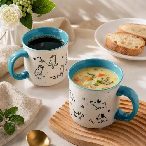Miniatura 6 de AmorArc Juego de 2 tazas de café de cerámica grandes de 22 onzas, tazas de gran tamaño con mango grande para hombres, mujeres, papá, mamá, taza Azul