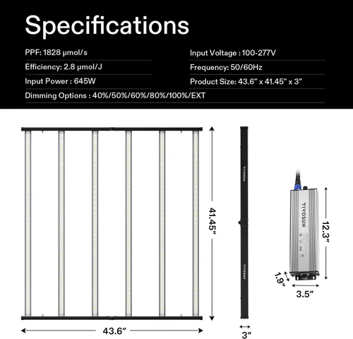 Miniatura 2 de VIVOSUN VSFL6450 Luz de Cultivo LED de Barra, Luz de Cultivo para Plantas de 645W con 6 Barras, Plegable y Regulable, Espectro Completo con Luz