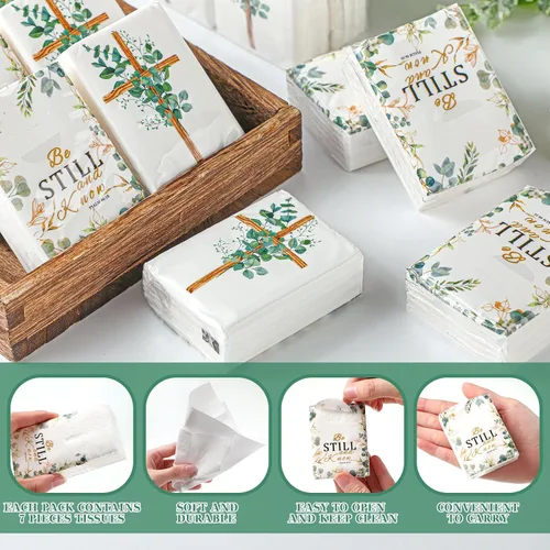 Miniatura 3 de Seajan Paquete de 120 pañuelos cristianos de bolsillo, regalos a granel de 4 capas con versículos de la Biblia, paquetes de viaje de pañuelos