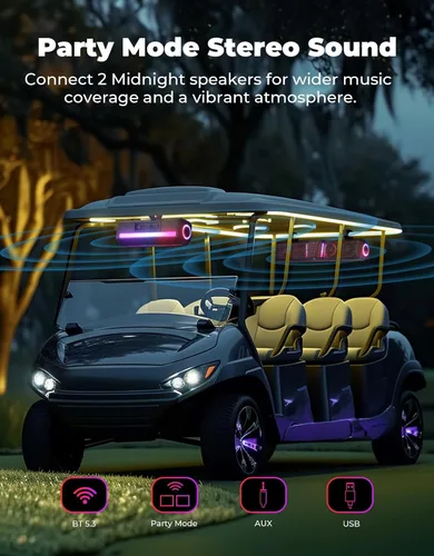 Miniatura 4 de KEMIMOTO Barra de sonido UTV Midnight 40 2025 de 16 pulgadas, barra de sonido para carrito de golf resistente al agua IP65, altavoz ATV Bluetooth