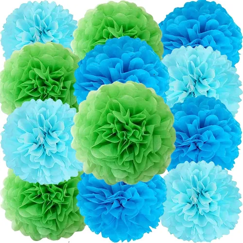 Miniatura 13 de We Moment Pompones de papel de seda morado y rosa para decoración de fiesta de niñas en el techo, para colgar en la pared, 12 pompones de seda de 4