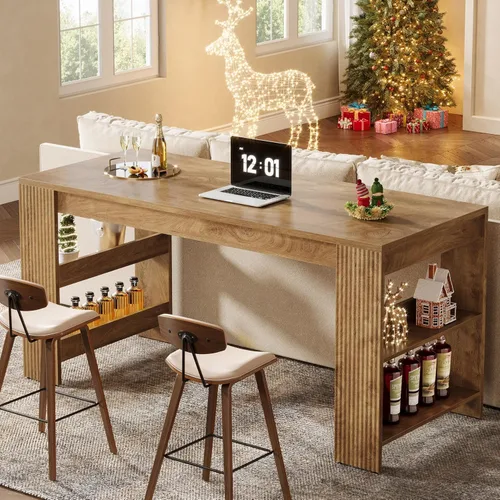 Miniatura 5 de Tribesigns Mesa de bar de 63 pulgadas, mesa de bar de altura de mostrador de granja con estantes de almacenamiento, unidad de barra superior alta