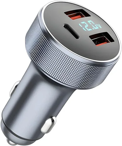 Adaptador de cargador de coche rápido de 72 W, cargador de coche tipo C de carga rápida USB dual con adaptador de pantalla LED, adaptador de
