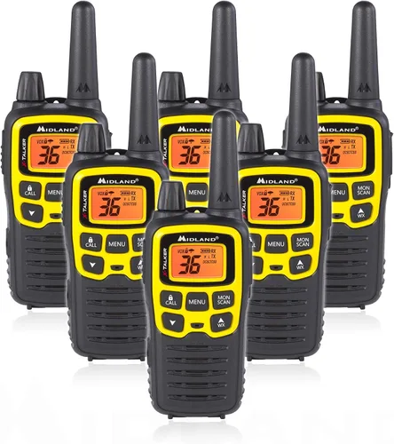 Midland T61VP3 Radio bidireccional FRS de 36 canales - Walkie Talkie de hasta 32 millas de alcance - Amarillo/Negro (paquete de 6)
